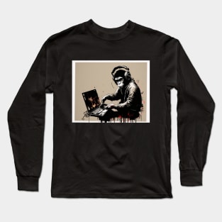 Illustration of BANKSY DJ Monkey Thinker Long Sleeve T-Shirt